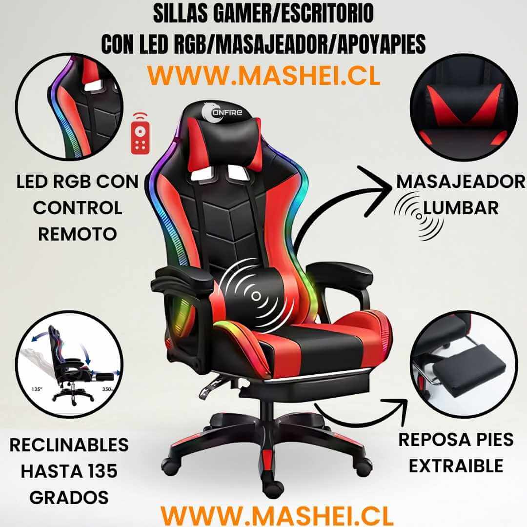 "Silla Gamer ONFIRE Ergonómica con Reposapiés y Masajeador Lumbar – Confort para Gamers y Oficina"