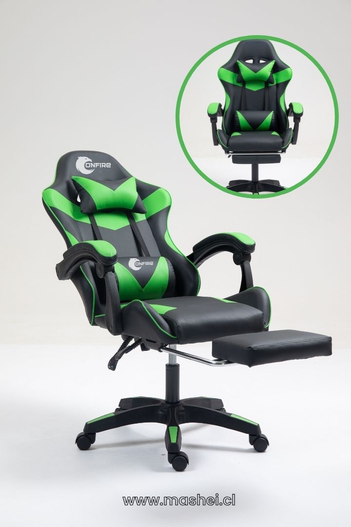 "Silla Gamer OnFire con Reposapiés y Masajeador Lumbar – Diseño Ergonómico y Garantía de 3 Meses"