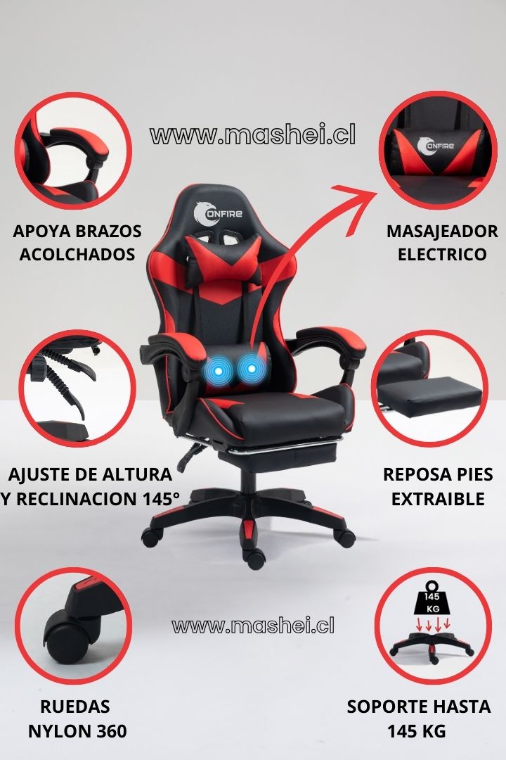 "Silla Gamer OnFire con Reposapiés y Soporte Lumbar – Ideal para Gaming y Trabajo en Casa"