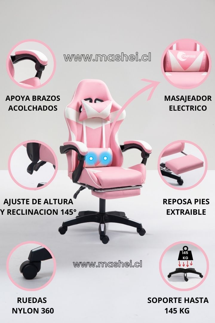 "Silla Gamer OnFire Ergonómica con Masajeador Lumbar – Reclinación de 135° para Máximo Confort"