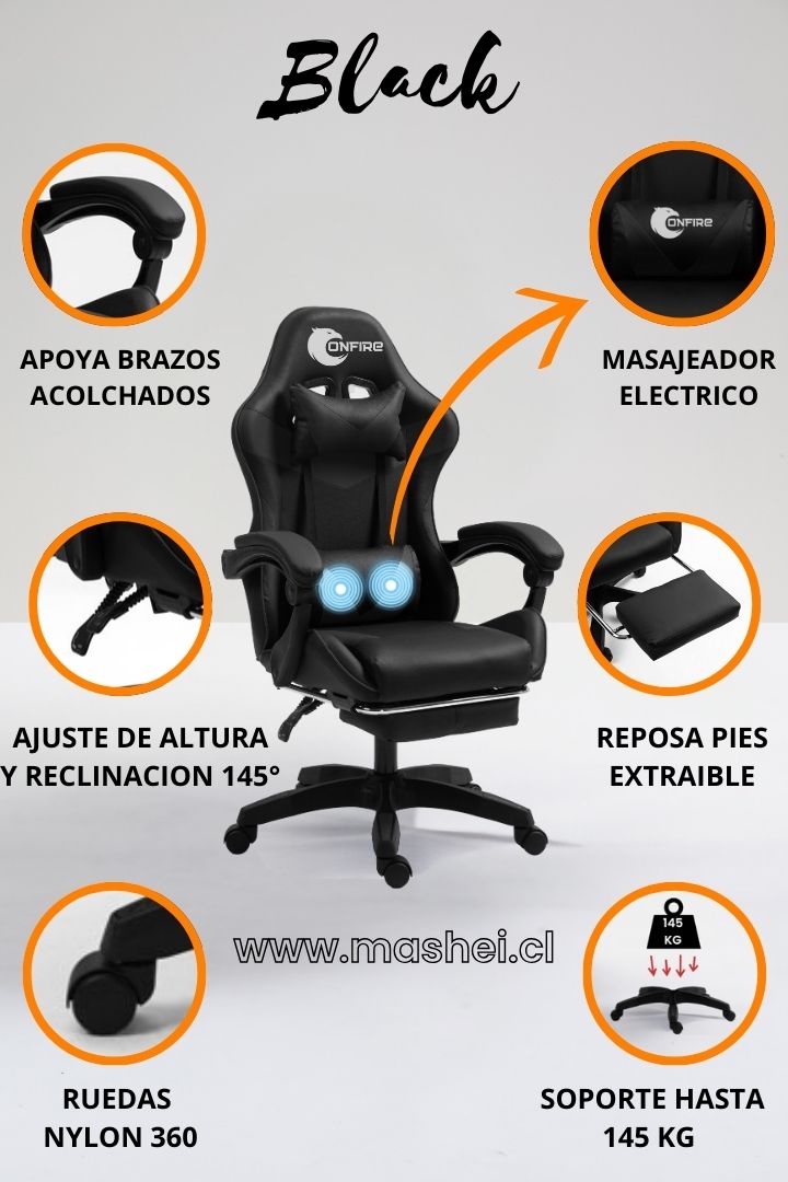 "Silla Gamer OnFire con Reclinación Ajustable de 135° – Ergonomía y Confort para Jugadores y Profesionales"