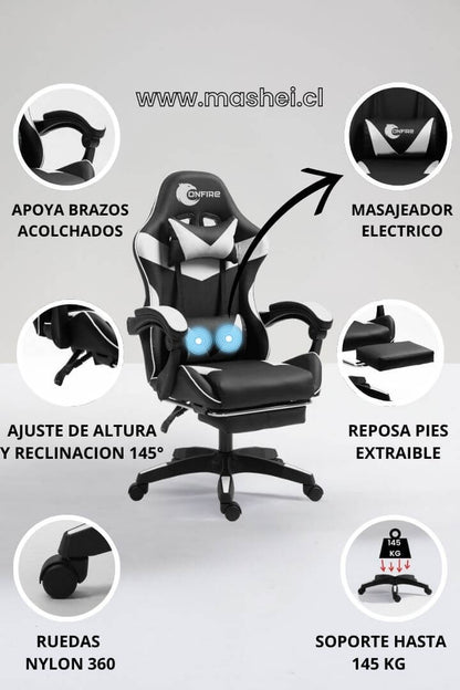 "Silla Gamer OnFire con Diseño Moderno y Reposapiés – Garantía de 3 Meses y Confort para Jugadores"