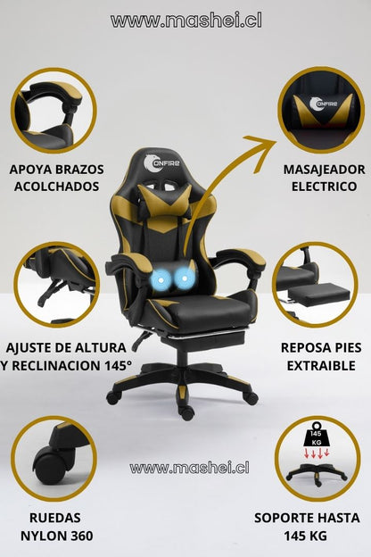 "Silla Gamer OnFire con Reclinación de 135° y Soporte Lumbar – Perfecta para Gaming y Estudio"