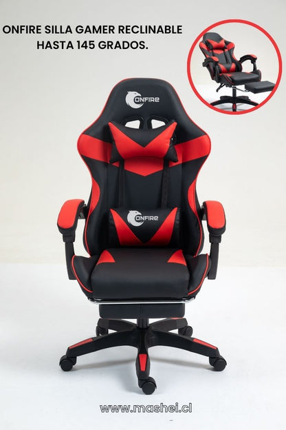 "Silla Gamer OnFire con Reposapiés y Soporte Lumbar – Ideal para Gaming y Trabajo en Casa"