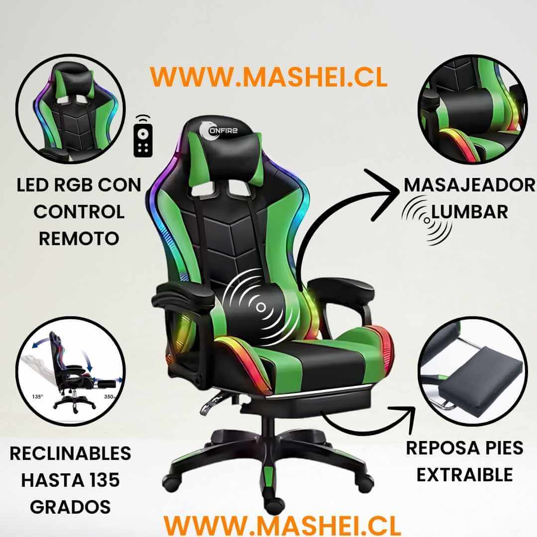 Silla Gamer ONFIRE con Soporte Lumbar – Diseño Ergonómico y Luz RGB