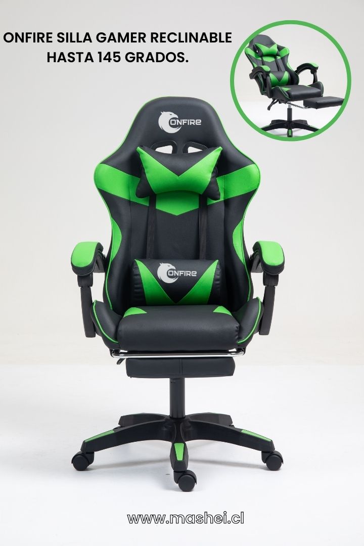 "Silla Gamer OnFire con Reposapiés y Masajeador Lumbar – Diseño Ergonómico y Garantía de 3 Meses"