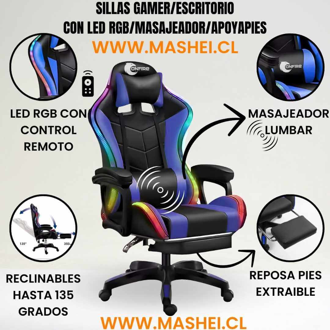 Silla Gamer ONFIRE – Con Reposapiés, Masajeador y Luz RGB